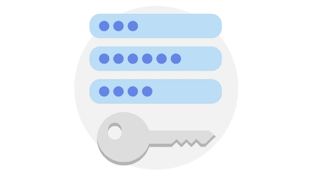 Ein illustriertes Bild, mit einer Darstellung, eines Schlüssels und gesicherten Passwörtern