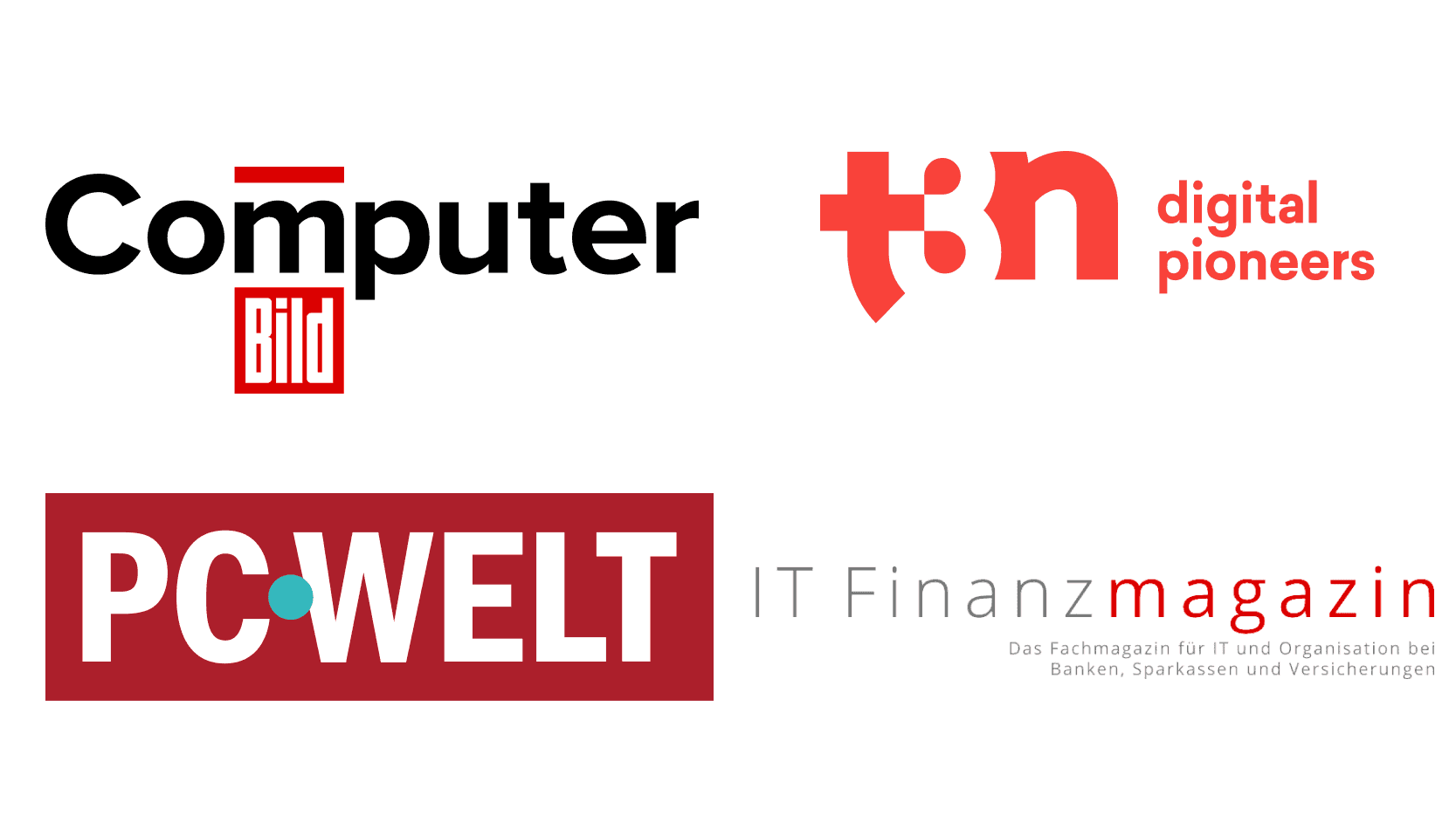 Logos von Computer Bild, IT Finance Magazin, PC Welt und t3n.