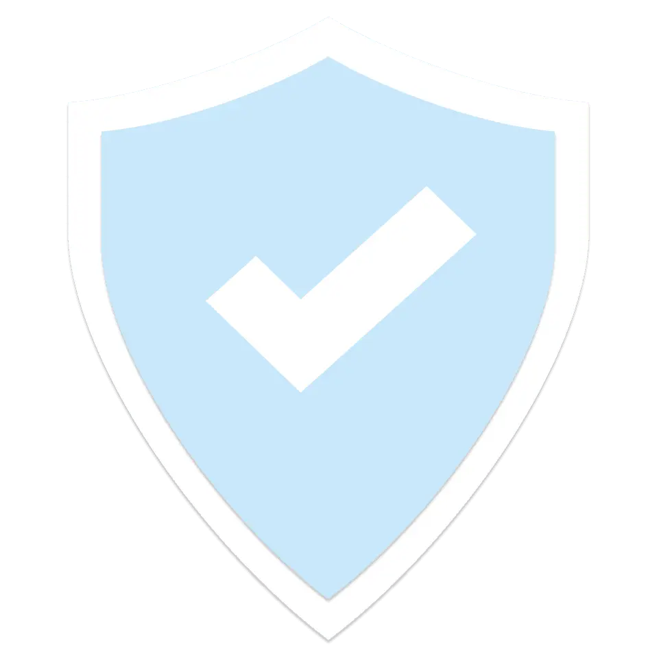 Hellblauer Schild mit weißem Häkchen, Symbol für das Basis Abo von S-Trust